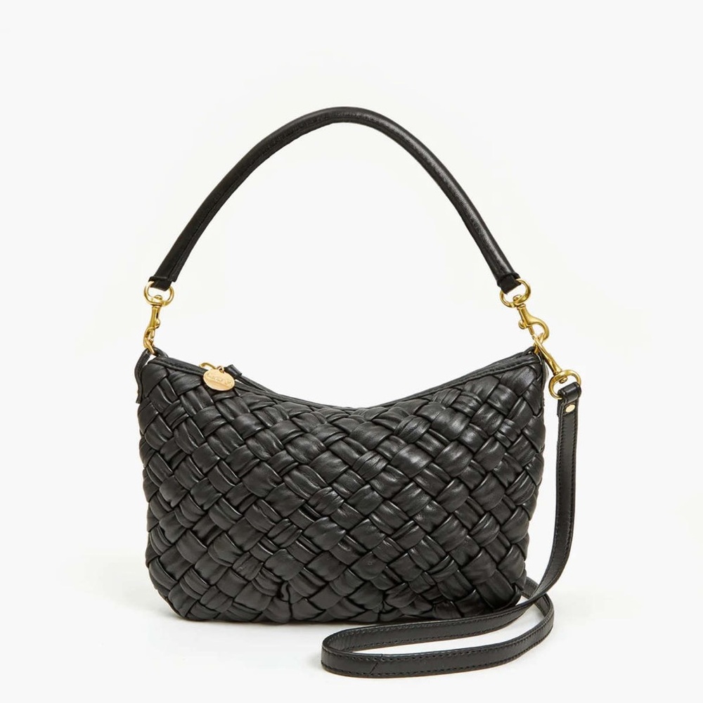Clare V Petit Moyen in Black Puffy Woven Leather